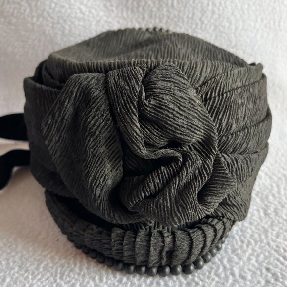 Antique Victorian Black Crepe Beaded Ruched Bonnet main image 2